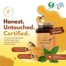 Earthen Story Certified Organic Honey 1kg | NMR Tested | Raw Honey, glass jar, rich in vitamins & minerals, sugar free, cold and cough relief, immunity booster, natural wild forest honey