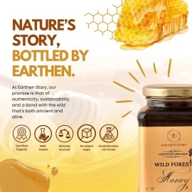 Earthen Story Certified Organic Honey 1kg | NMR Tested | Raw Honey, glass jar, rich in vitamins & minerals, sugar free, cold and cough relief, immunity booster, natural wild forest honey