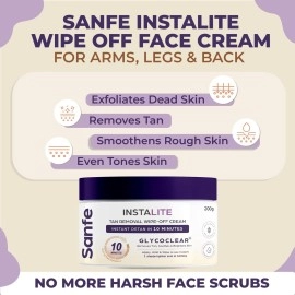 Sanfe Detan Cream Instalite Detan Wipe Off 200 gm | With Glycoclear Technology | 1 Tone Brighter in 10 mintues | For Legs, Arms, Underarms and Back | Detan Cream Pack for Tan Removal & Glowing Skin