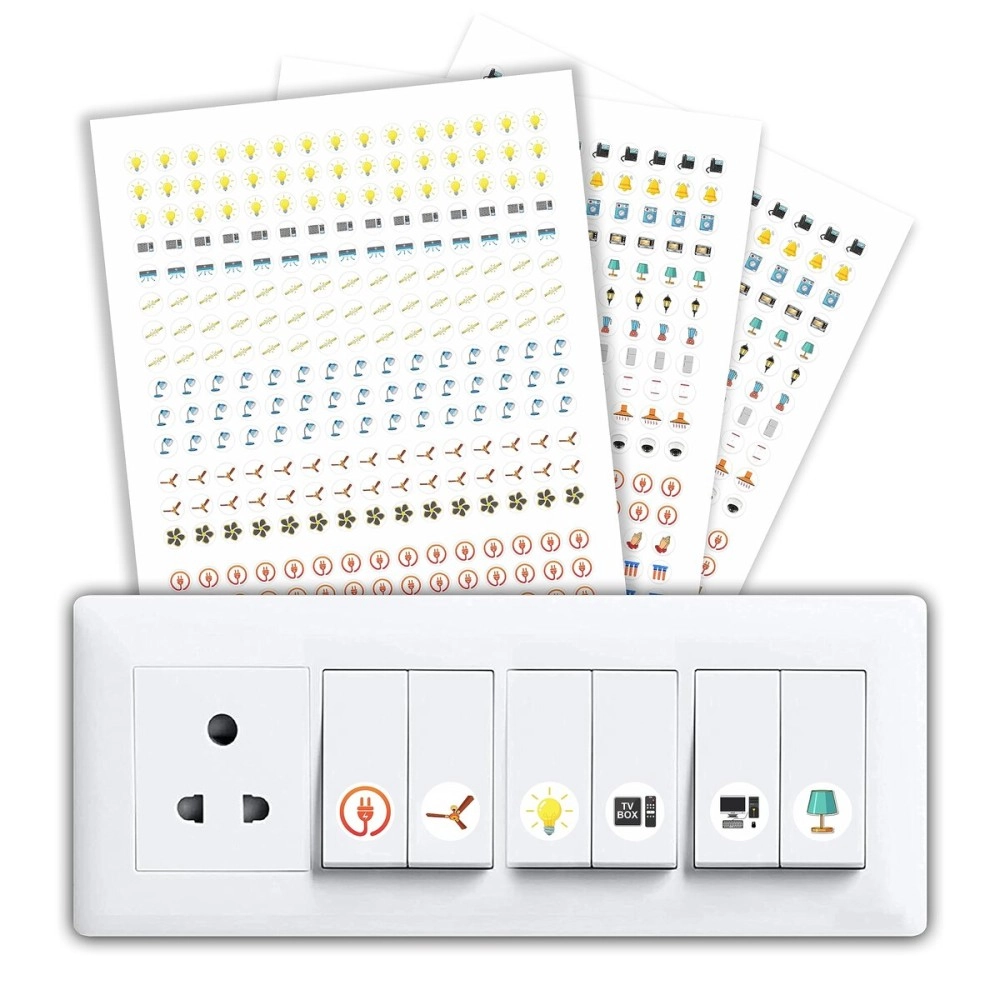 ROUSRIE Switch ID Sticker Clear Vinyl Labels for Home Office Electric Board Appliances Multicolor Switch Sticker Lables Switchboard 27 Designs 495 Stickers