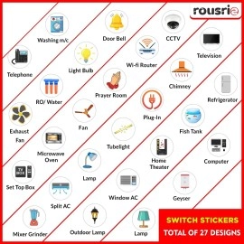 ROUSRIE Switch ID Sticker Clear Vinyl Labels for Home Office Electric Board Appliances Multicolor Switch Sticker Lables Switchboard 27 Designs 495 Stickers