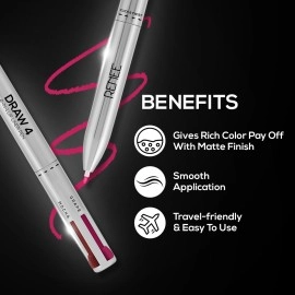 RENEE Draw 4-4-in-1 Lip Liner, Four Shades Pinks, Brown, Nude & Red in One Pen - Highly Pigmented, Rich Texture, Matte Finish, One-swipe Application & Travel-friendly