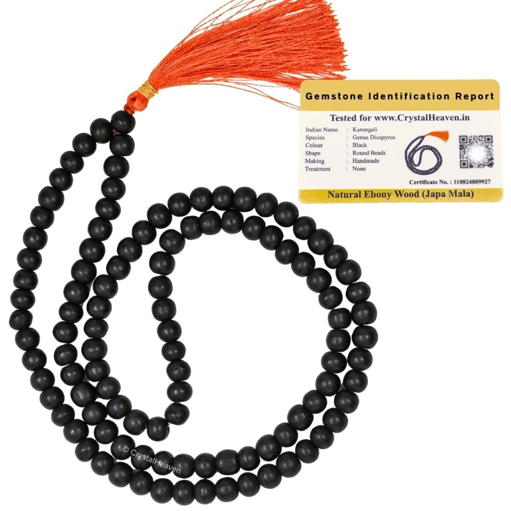 Crystal Heaven Karungali Malai Original - Black Ebony Wood Mala - Original and Natural Karukali Malai For Men Women Pooja Supplies (108 Mala for Jaap) (8mm, Black)