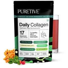 Puretive Daily Collagen Builder | Plant Based Vegan Powder | Marine Collagen Alternative | For Glowing Skin, Hair, Nails, Joint & Bone Support | Vitamin C Botanical Blend | 100g Supplement