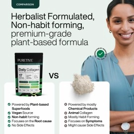 Puretive Daily Collagen Builder | Plant Based Vegan Powder | Marine Collagen Alternative | For Glowing Skin, Hair, Nails, Joint & Bone Support | Vitamin C Botanical Blend | 100g Supplement