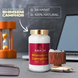 AuraCam Gold Standard Bhimseni Camphor with Electrical Diffuser/Camphor/Kapoor Burner/Aromatic for Pooja, Meditation, Havan/Pure & Natural Pacha Kapoor with Stand for Home, Office (Pack 1, 500 g)