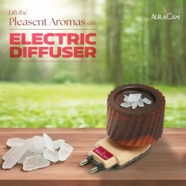 AuraCam Gold Standard Bhimseni Camphor with Electrical Diffuser/Camphor/Kapoor Burner/Aromatic for Pooja, Meditation, Havan/Pure & Natural Pacha Kapoor with Stand for Home, Office (Pack 1, 500 g)