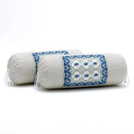 Blizz Mont by Jaipur Fabrics | Magnolia Collection | Printed Diwan Set | Pure Cotton | Quilted | Set Contains- 8 Pieces (1 Single Bedsheet, 2 Boster Covers, 5 Cushion Covers) (Blue Lotus-1+2+5)