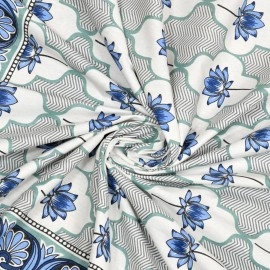 Blizz Mont by Jaipur Fabrics | Magnolia Collection | Printed Diwan Set | Pure Cotton | Quilted | Set Contains- 8 Pieces (1 Single Bedsheet, 2 Boster Covers, 5 Cushion Covers) (Blue Lotus-1+2+5)