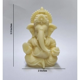 Gold Art India Ganpati Idol with Silver Antique Finish | Ganesha murti for Home Decor | Ganesh Statue for Car Dashboard | Ganpati ji murti for Puja | (MUKUTSILANTIQMATTEMDF) (3.5 x 2.5), Religious