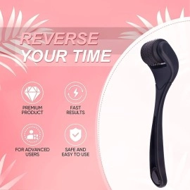 BHUMLO Derma Roller For Beard Hair Skin Face 540 Titanium.25Mm - Self Care Gifts Facial Skin Care Tools, Hair Scalp Massager Shampoo Brush With Soft Silicone Bristles Comb Scrubber