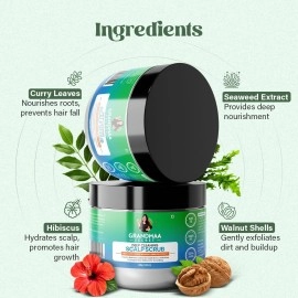 NIDHIS GRANDMAA SECRET Scalp Scrub - Natural Curry Leaves & Seaweed Scalp Scrub for Dandruff, Buildup, Dead Skin - Cleansing and Exfoliating Dry Scalp Scrub - Sulphate/Parabens Free - 200mL