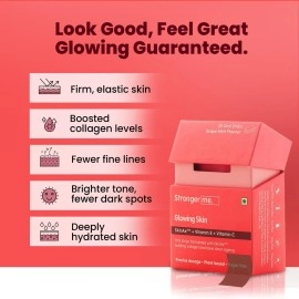 Stronger Me for Glowing Skin | 30 Oral Melting Strips | Vitamin E, D3, C, SkinAx2TM for Building Collagen, Slow Down Ageing, Acne Control and Reduces Hyperpigmentation | 100% Plant-Based, Strawberry