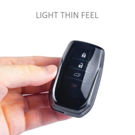 JVCV Soft TPU Transparent Cover Compatible with Toyota Fortuner, Hilux, Innova Crysta, Fortuner Legender, Innova HyCross, Land Cruiser 2B/3B Smart Key (Transparent Black)