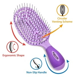 NuWay 4HAIR U.S. Patented Detangler Hair Brush for Men & Women - Purple | Hair Comb for Scalp Care - Fast Dry Venting Scheme - Special Formulated Bristles | TravelC Detangling Brush for All Hair Type