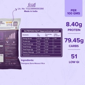Sugar.Fit Active Sugar Control Rice 5 kg, Sona Masoori Rice, Full Grain Raw Rice, Clinically Certified Low GI Rice for Diabetic, 100% Natural, Pesticide Free, Supports Healthy Blood Sugar Levels, Pa