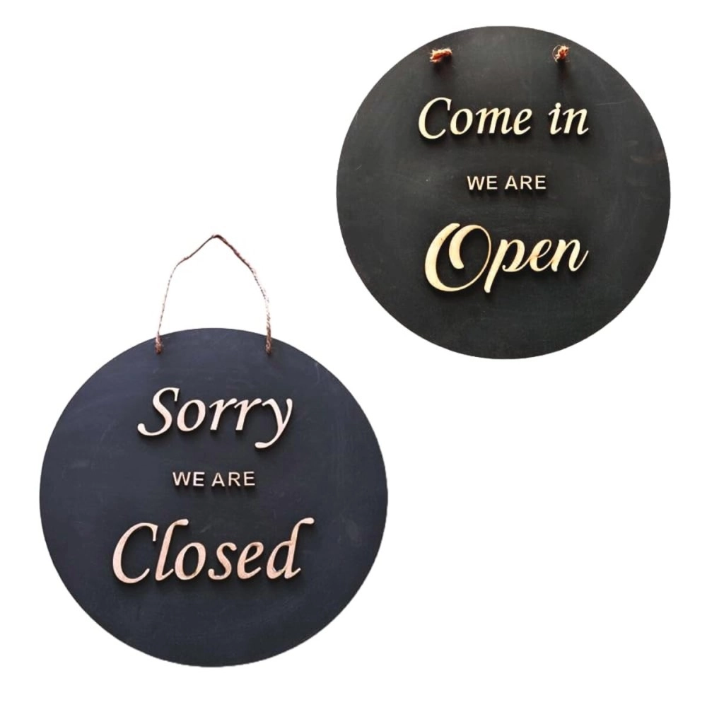 ROOT KRAFT Open & Closed Board for Shop, Office, Restaurant and Hotel Door Hanging Wooden (EMBOSED LETTER, 30x30cm)