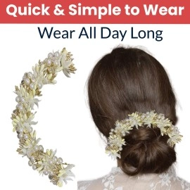 TEMPERIA Hair Accessories For Women & Girls Stylish for Wedding - Artificial Flowers & Pearl Style Juda Bun Accessories - Floral Bridal Brooch & Hair Pins - Hairstyle Decoration Bride Clips (MN11)