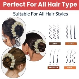 TEMPERIA Hair Accessories For Women & Girls Stylish for Wedding - Artificial Flowers & Pearl Style Juda Bun Accessories - Floral Bridal Brooch & Hair Pins - Hairstyle Decoration Bride Clips (MN11)