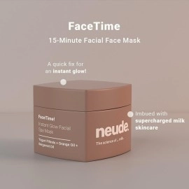 Neude FaceTime Instant Brightening Facial Face Mask (50ml) | Reduce Tan, Pigmentation, dark spots and acne scars with Yogurt Filtrate, Orange Oil and Kojic Acid