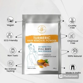 I K Beauty - Turmeric Full Body Wax Powder, 10 min Painless Natural Face and body Hair Removal Waxing Powder, Easy to use at home, No harmful chemicals - No Irritation, No Skin rashes (100g)
