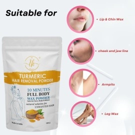 I K Beauty - Turmeric Full Body Wax Powder, 10 min Painless Natural Face and body Hair Removal Waxing Powder, Easy to use at home, No harmful chemicals - No Irritation, No Skin rashes (100g)