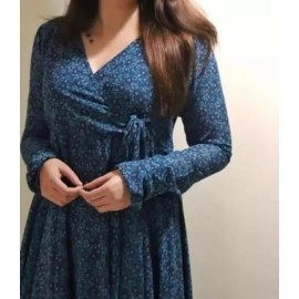 Fashion2wear Women\'s Blue Color Georgette Long Sleeve Round Neck All Over Print Maxi Length Anarkali XXL Stitched Gown for Girls. (Ankita-Blue-XXL)