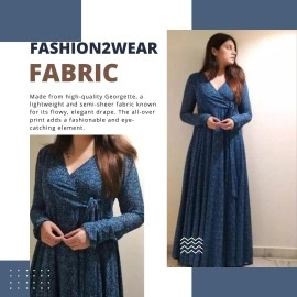 Fashion2wear Women\'s Blue Color Georgette Long Sleeve Round Neck All Over Print Maxi Length Anarkali XXL Stitched Gown for Girls. (Ankita-Blue-XXL)