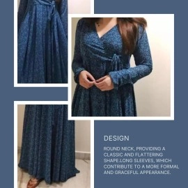 Fashion2wear Women\'s Blue Color Georgette Long Sleeve Round Neck All Over Print Maxi Length Anarkali XXL Stitched Gown for Girls. (Ankita-Blue-XXL)