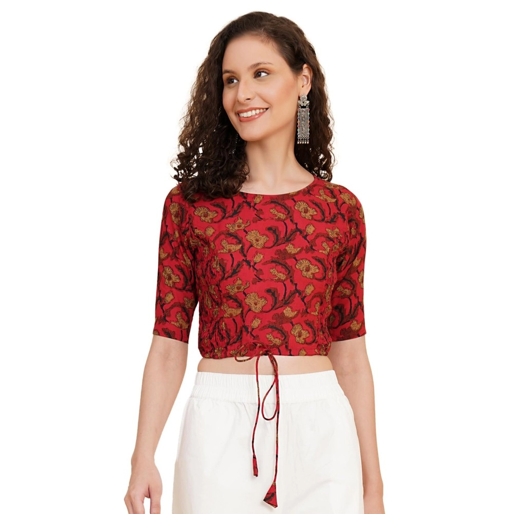 Yash Gallery Women\'s Cotton Floral Printed Regular Blouse (7014YKBLSMAROON, MAROON, XL)