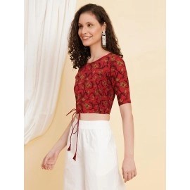 Yash Gallery Women\'s Cotton Floral Printed Regular Blouse (7014YKBLSMAROON, MAROON, XL)