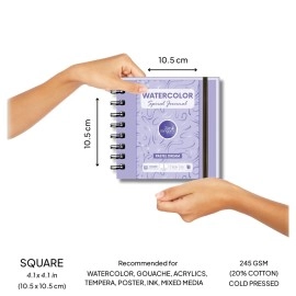 Zen Sangam Express your Mind Artists - Spiral Watercolor Journal - Square - 245 GSM - 20% Cotton Cold Pressed Sketchbook - (50 Pages) - Size (10.5cmx10.5cm) - Wiro Watercolour Art Book