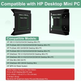 Mini PC Mount for HP Desktop Mini PC Wall VESA and Under Desk Mount for HP Pro Mini 260 400,HP ProDesk 400 405 600,HP EliteDesk 705 800 805,HP Elite Mini 600 800 Prodesk Mini Mount for Monitor Arm