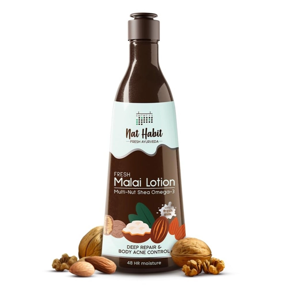 Nat Habit Fresh Whipped Body Lotion, Fresh Malai Lotion Multi-Nut Shea Omega 3, For Deep Skin Repair, Hydration, Body Acne Control & 48 Hours Moisture, 250 ml (Pack of 1)