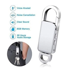 Technoview Spy Keychain Digital Voice Recorder - Hidden Spy Audio Recorder for Lectures, Meetings, Interviews, Music, with 8GB Inbuilt Memory (Silver)