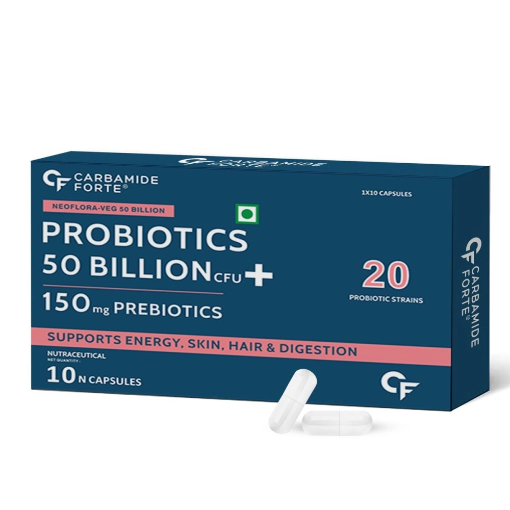 Carbamide Forte Probiotics Supplement 50 Billion CFU for Women & Men | Probiotics for Gut Health Supplement | Support Digestion & Immunity | Gut Health Probiotics - 10 Veg Capsules