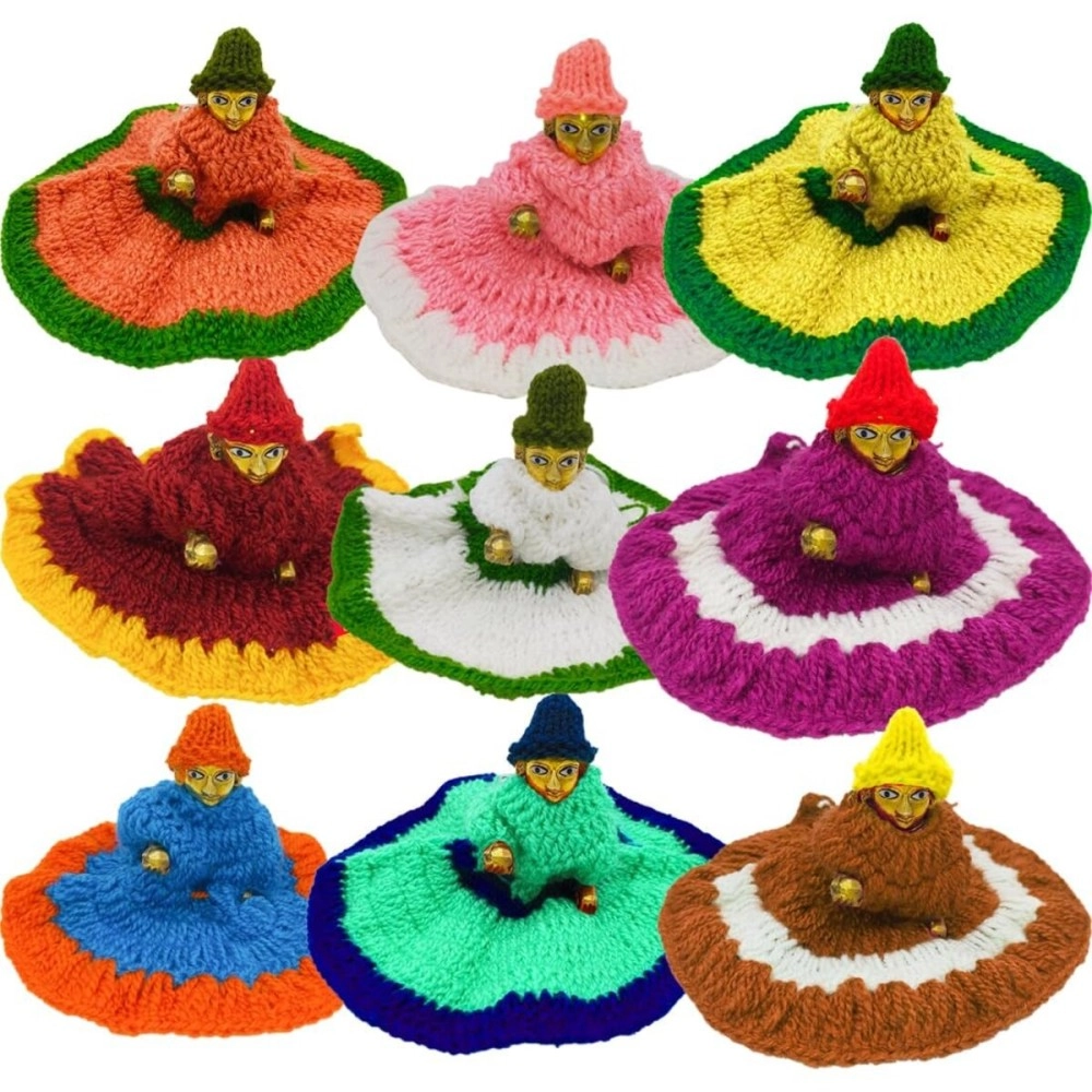 A & S Ventures Laddu Gopal Woolen Dress Size 0 Krishna Dress, Laddu Gopal Winter Dress Clothes Poshak Combo Set Mix Colour (Set of 9)