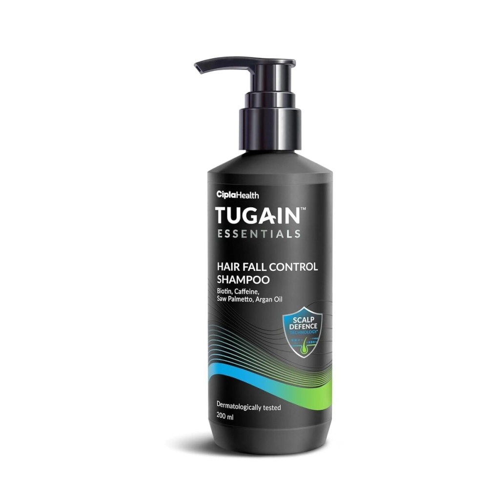 Tugain Essentials Hair Fall Control Shampoo | with Biotin, Caffeine and Argan Oil for Stronger & Thicker hair | For Men & Women - 200ml