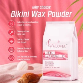 VLOVEU- Bikini Wax Powder for Women - 5 Minutes Painless Herbal Wax Powder for Hair Removal Easy to use at home, No chemicals - No Irritation, No Skin rashes for Women and Girls - Pack of 1 (120g)