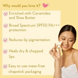 WishCare Ceramide Lip Balm with SPF50 PA+++ - Kojic Acid & Niacinamide - For Lip Lightening & Protection 5gm