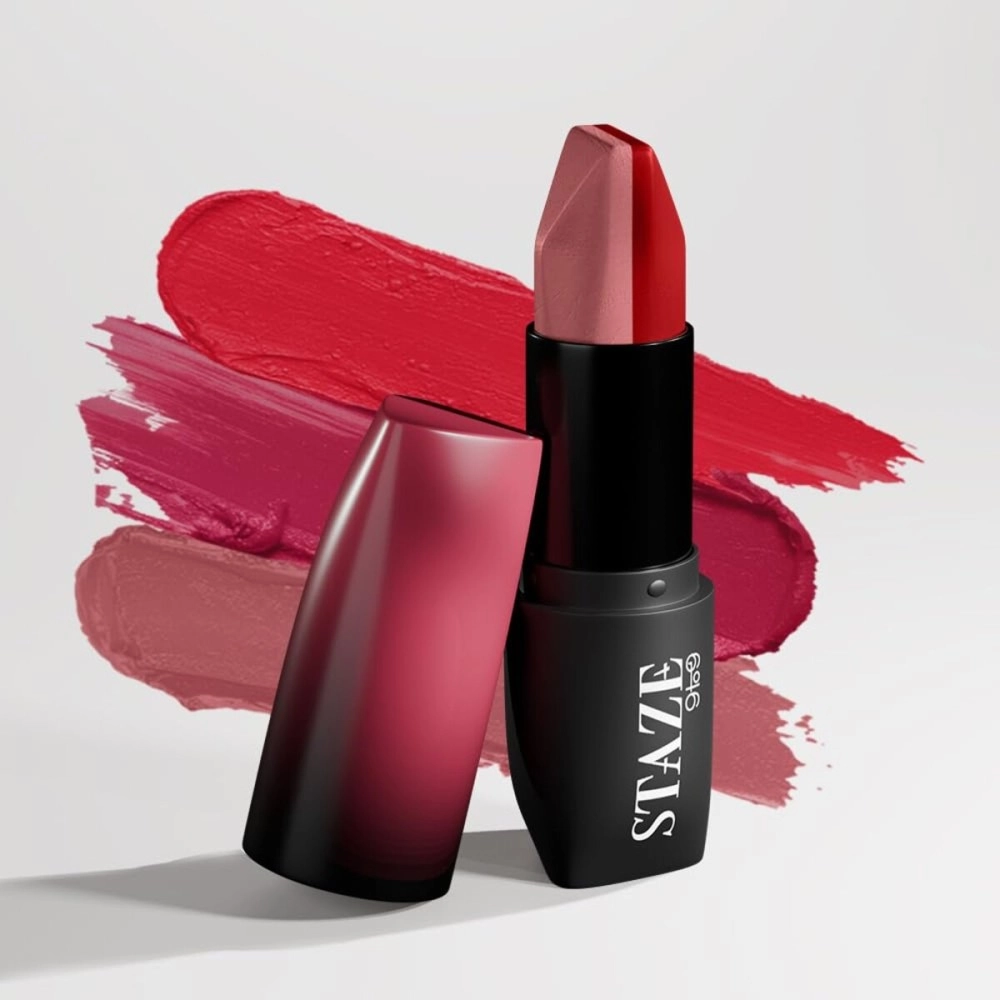 Staze 9To9 Love Tri-Angle 3 In 1 Matte Lipstick |3 Unique Shades In 1 | Transfer-Proof | 12 H Longstay | Non Drying Formula With Intense Color Payoff |02 Scarlet Whisper | 3.8 G
