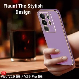 TheGiftKart Luxurious Golden-Plated Back Cover Case for Vivo V29 / V29 Pro 5G | Raised Lips for Camera & Screen Protection | Shockproof Design | Stylish Cover for Vivo V29 / V29 Pro (TPU, Lavender)