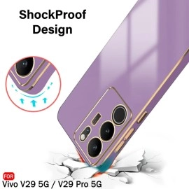 TheGiftKart Luxurious Golden-Plated Back Cover Case for Vivo V29 / V29 Pro 5G | Raised Lips for Camera & Screen Protection | Shockproof Design | Stylish Cover for Vivo V29 / V29 Pro (TPU, Lavender)