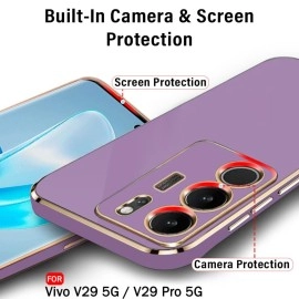 TheGiftKart Luxurious Golden-Plated Back Cover Case for Vivo V29 / V29 Pro 5G | Raised Lips for Camera & Screen Protection | Shockproof Design | Stylish Cover for Vivo V29 / V29 Pro (TPU, Lavender)