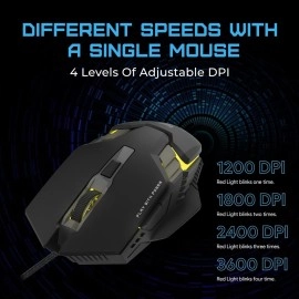EvoFox Spectre USB Wired Gaming Mouse with Upto 3600 DPI Gaming Sensor | 6 Buttons Design | Upto 7 Million Clicks | 7 Colours Rainbow Lighting with Breathing Effect | 1.5m Braided Cable (Black)