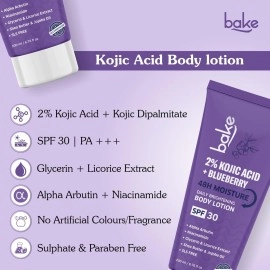 BAKE 2% Kojic Acid Body Lotion with Niacinamide & SPF 30 PA+++ for Pigmentation & Tan Removal | For Dark Spots & Sun Protection | Tanned & Pigmented Skin | For Women & Men | 200ml