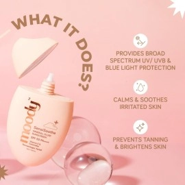 Moody SensiSoothe Mineral Brightening Sunscreen Serum with Ceramides & Rice | Sunscreen for All Skin Types with SPF 50 PA++++ | No White Cast, & Non-Comedogenic Sunscreen Dermatologist Tested-50ML