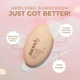 Moody SensiSoothe Mineral Brightening Sunscreen Serum with Ceramides & Rice | Sunscreen for All Skin Types with SPF 50 PA++++ | No White Cast, & Non-Comedogenic Sunscreen Dermatologist Tested-50ML