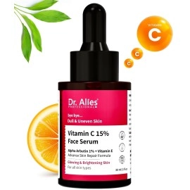 Dr. Alies - Professional 15% Vitamin C Face Serum With Power of 1% Alpha Arbutin, Vita-E, Ferulic Acid | Advance Skin Brightening Formula for Glowing Skin | Uneven Skin Tone | Non Irritating | 30 ml