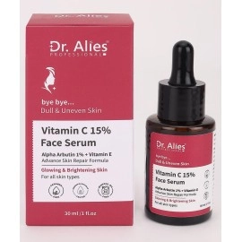 Dr. Alies - Professional 15% Vitamin C Face Serum With Power of 1% Alpha Arbutin, Vita-E, Ferulic Acid | Advance Skin Brightening Formula for Glowing Skin | Uneven Skin Tone | Non Irritating | 30 ml